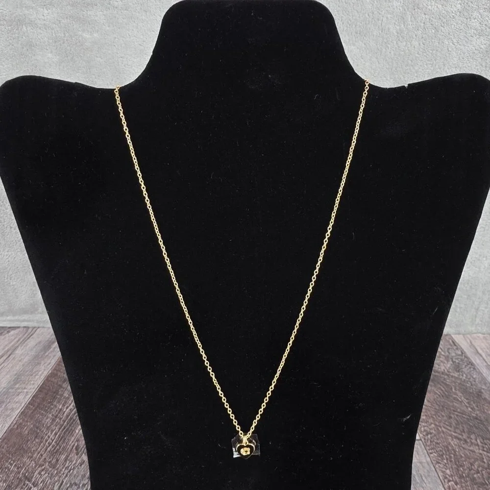 Coach Charming Charms Signature Heart Short Pendant Necklace 14K Gold Plated New